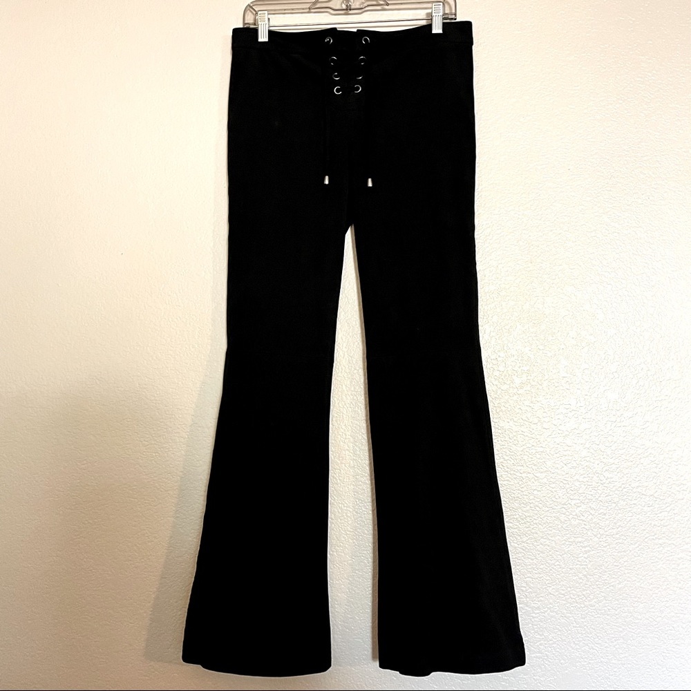 Forever 21 Black Suede Lace up Flare Pants